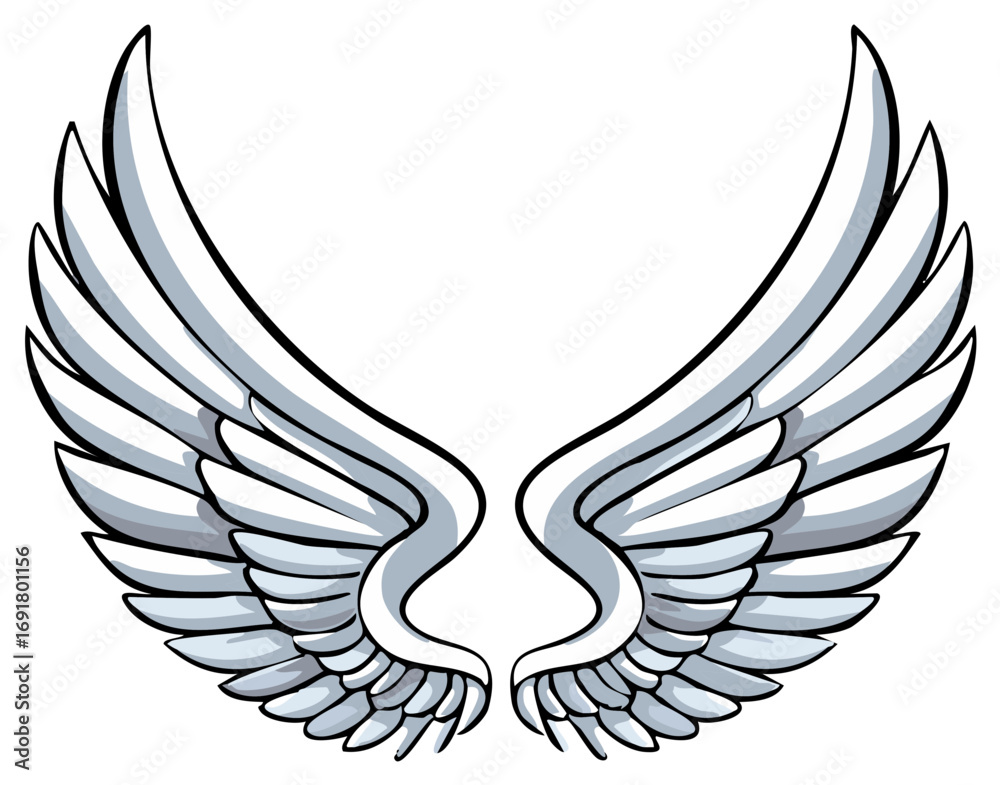 Fototapeta premium Angelic white feathered wings illustration representing freedom flight and spiritual elevation