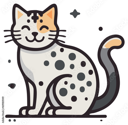Smiling Cat with Spots and a Star Illustration Cartoon Vector Image