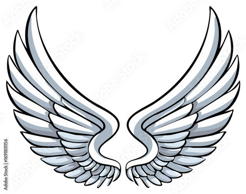 Angelic white feathered wings illustration representing freedom flight and spiritual elevation