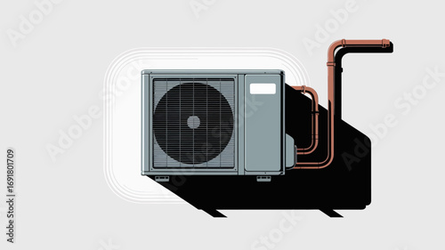Illustration of an air conditioning unit with pipes and a shadow on a white background space for text | editable eps vectors