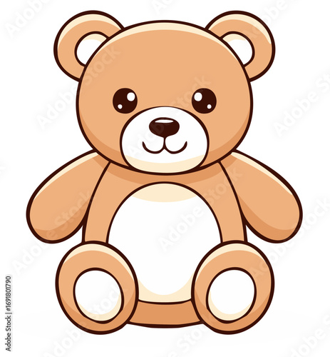 Adorable Cartoon Teddy Bear Illustration Classic Plush Toy with Embroidered Features and Huggable Design