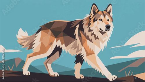 illustration of a Caucasian Shepherd dog in a gallant pose vector design template