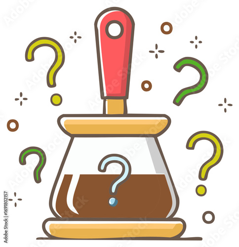 Coffee Pot Surrounded by Question Marks Conceptual Illustration