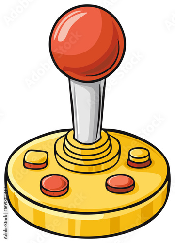 Retro arcade joystick controller with red joystick ball and yellow buttons