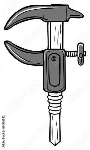 Illustration of a vintage measuring caliper tool in shades of gray.