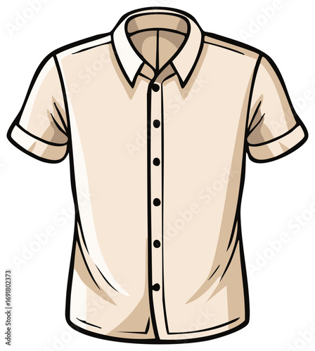 Light beige short sleeve button down shirt cartoon style casual clothing