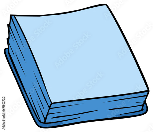 Illustration of a light blue closed book with a thick spine and pages.