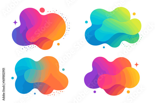 Set of abstract liquid shapes. Dynamic gradient amoeba blobs. Modern vibrant fluid elements for banner background or frame. Creative colorful flowing graphic collection vector.