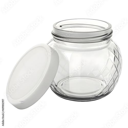 3D clear glass jar with matte white ceramic lid, single jar isolated