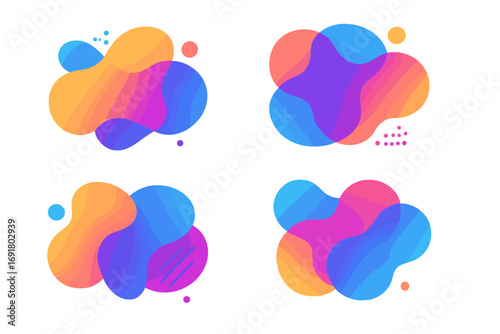 Set of abstract liquid shapes. Dynamic gradient amorphous blobs. Modern vector banners. Fluid colorful elements for design. Abstract background. Creative vibrant spots.