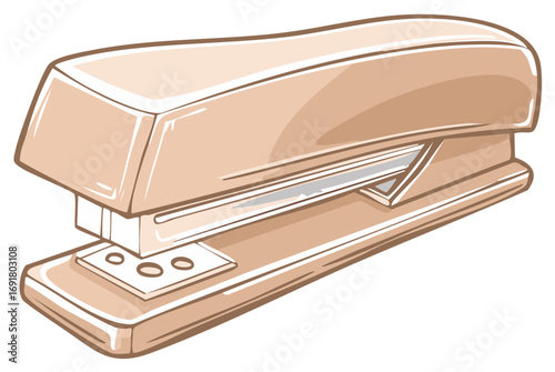 Beige stapler illustration for office use, paper attachment, file organizer and school supplies