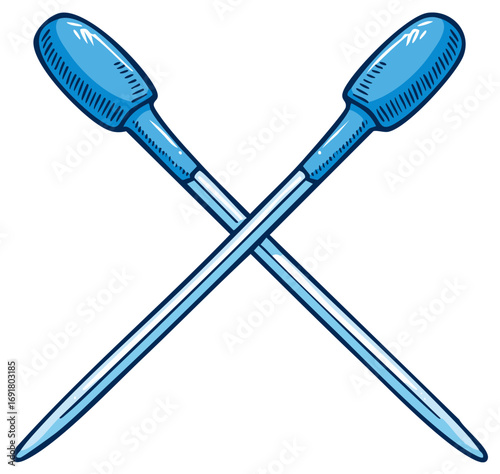 Two Blue Crossed Pipettes Scientific Laboratory Tools Illustration