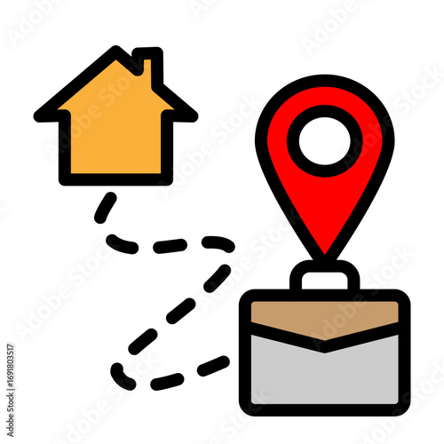 Home To Work Location Vector Filled Icon Design