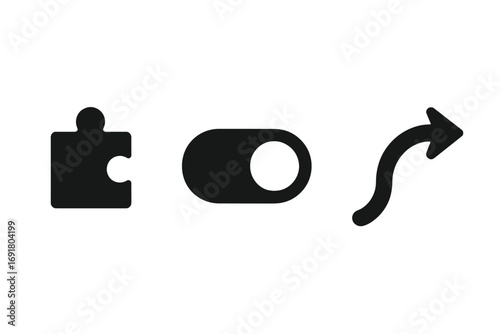 Adaptive skills icon set. Solid vector icons for flexibility, adaptability, and resilience. Puzzle piece for problem-solving, switch for change, and flexible arrow for growth concept.