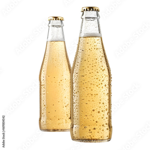 3D photoreal render of two frosted glass beverage bottles