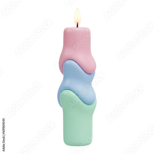 Colorful melting candle isolated on transparent background with dripping wax design