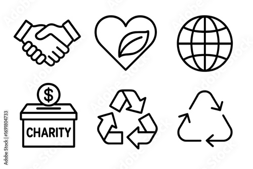 CSR outline icons. Corporate Social Responsibility line icon set. Business ethics, environment, and community support concepts. Sustainable development, charity, eco friendly symbols.