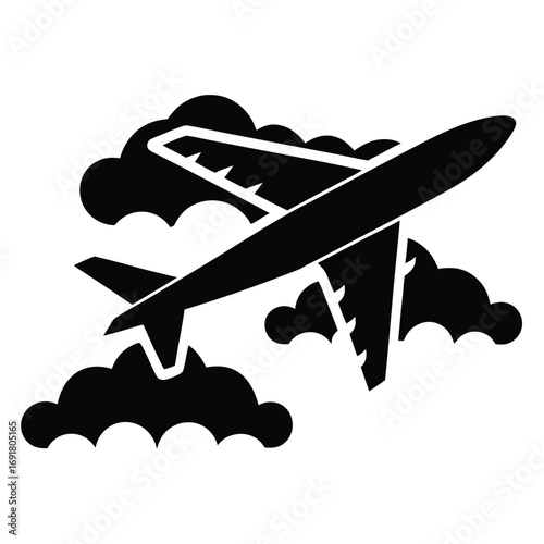 Silhouette of an Airplane Flying Through Clouds aircraft flight