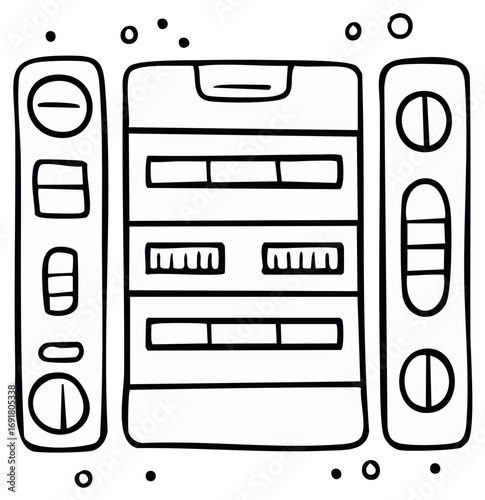 Doodle style audio equipment with speakers and controls