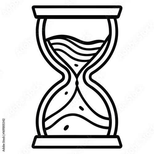 Simple Black Outline of an Hourglass with Flowing Sand and Bubbles time clock