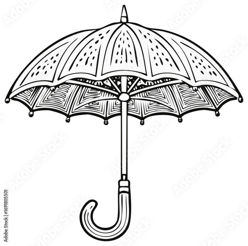Detailed Black and White Umbrella Illustration Vintage Style Hand-Drawn Design