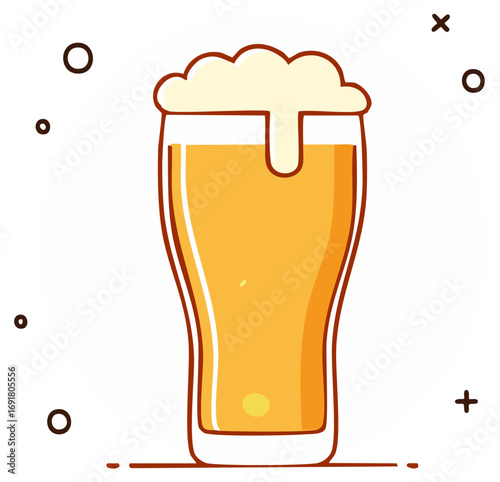 Golden Lager Beer in a Tall Glass with Frothy Head and Bubbles