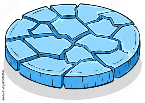 A Cracked Ice Disk Illustration Showing Climate Change and Environmental Concerns, Isolated on a White Background