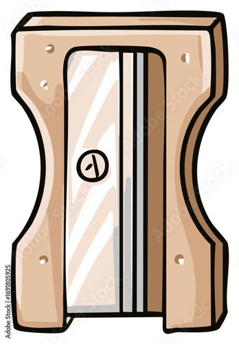 Hand Drawn Wooden Pencil Sharpener with Metal Blade for School or Office Supplies