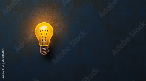 Light Bulb Glowing in Dark Space on Blue Background