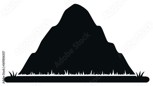 Solid Mountain with Grass Patch in Silhouette, Simple Undulating Form, Mountainous Landscape