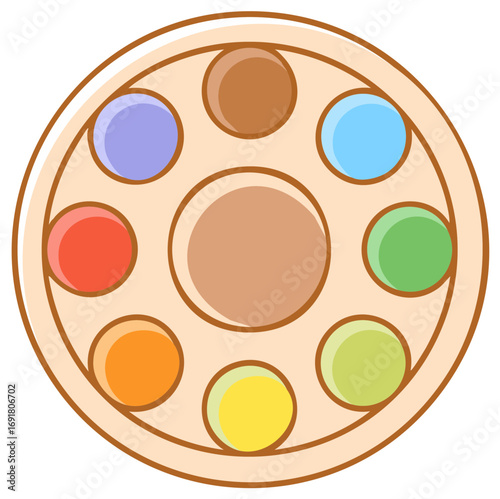 Palette Holding Various Hues Representing Artistic Choices with an Abstract Color Wheel