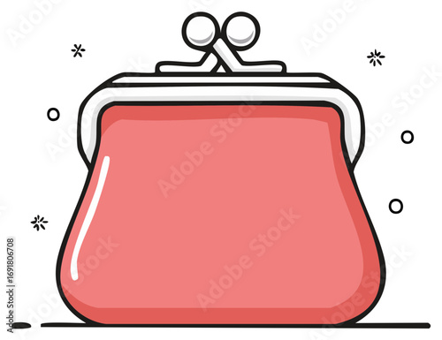 Cartoon Pink Purse with Metal Clasp Illustration of Female Accessory