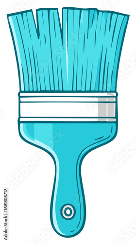 Vivid blue paintbrush with plastic handle for painting projects