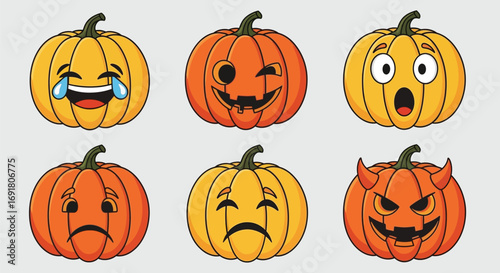 Vector art of funny halloween pumpkin emoticons with different facial expressions
