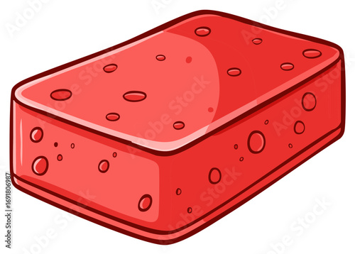 Cartoon Illustration of a Red Sponge with Holes on White Background