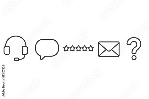 Customer support icon set. Contact us thin line icons. Helpdesk, chat, feedback, rating, email and FAQ vector symbols. Communication and service linear graphic elements.