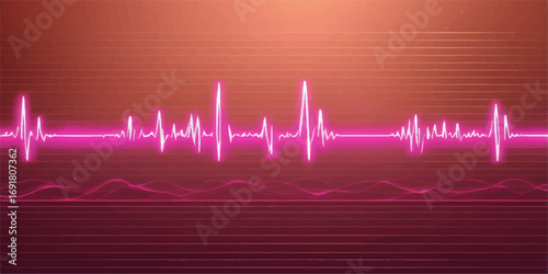Medical technology displays a pulsing cardiogram wave on a monitor, an abstract green graphic representing a heart's frequency and health
