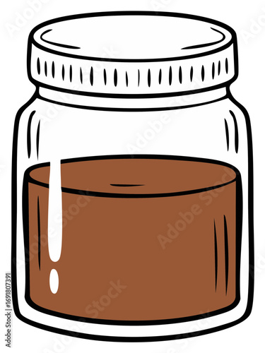 Glass Jar with Brown Paste Isolated, Container with Lid, Isolated Preserve or Food Product