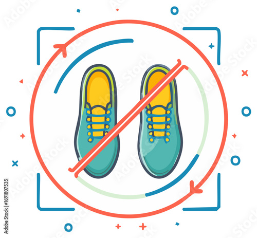 No shoes symbol, shoes are not allowed, footwear restriction concept with prohibiting sneakers illustration