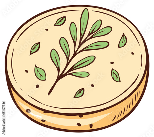 Circular soup dish with herb branch food illustration vector