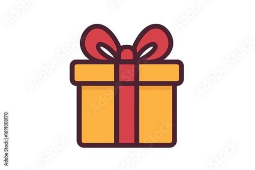 Simple gift box vector illustration. Flat cartoon icon of a present with a red ribbon. Concept for celebration, surprise, birthday, holiday, Christmas, bonus or a reward.