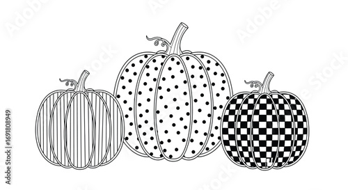 Vector art of three pumpkins with different patterns