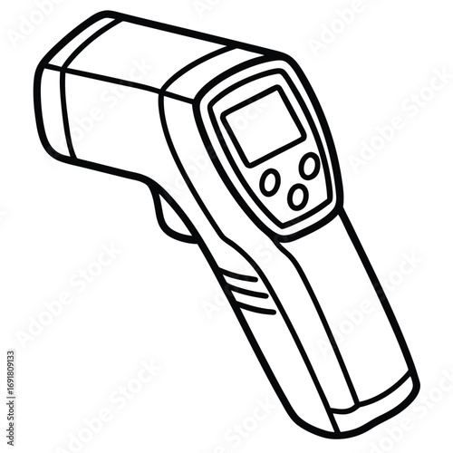 Handheld infrared thermometer line art digital display vector.
