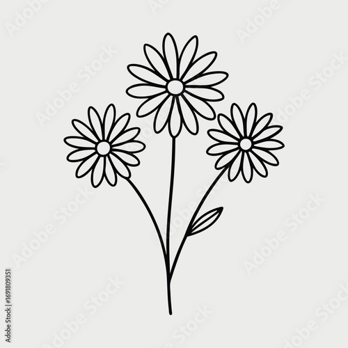 Doodle Flowers Sketch Botanical Line Art Floral Design Element