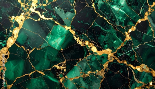 Luxurious Emerald Green Malachite with Veins of Gold Texture Background