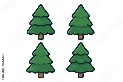 Pine tree symbol set. Flat style vector cartoon illustration. Christmas fir tree collection. Green evergreen nature icon. Forest woods design element. Winter holiday decoration.
