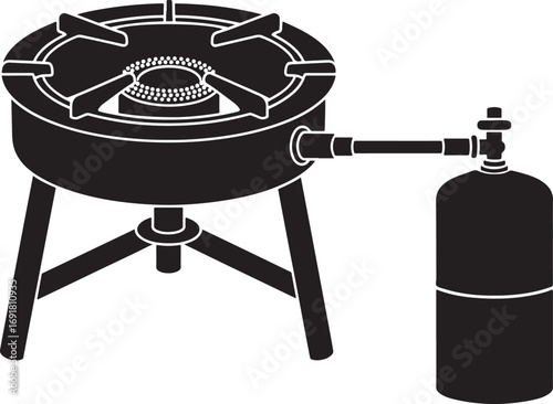 Black Silhouette Portable Camping Gas Stove With Propane Tank cooking