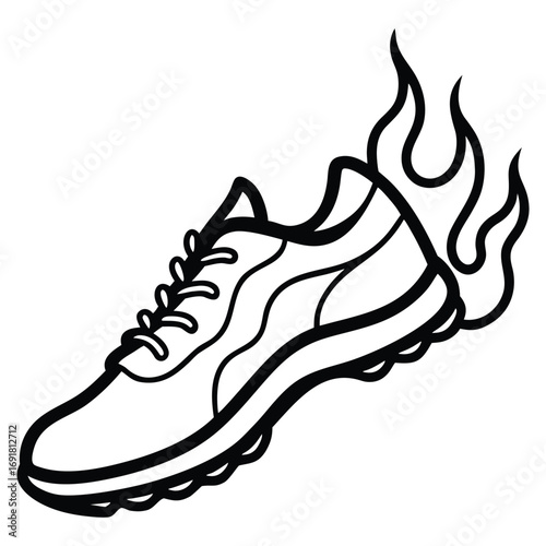 Running shoe with flames illustration. A shoe on fire