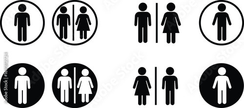 Set of black and white male and female restroom pictogram icons toilet bathroom