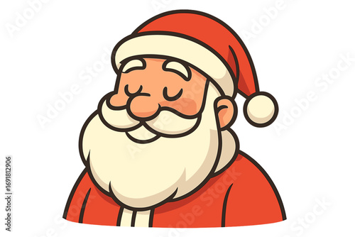 Smiling Santa Claus Icon with Satisfied Face, Cartoon Style Vector Illustration, Christmas Holiday Character, Festive Santa Head with White Beard, Winter Season Cheer